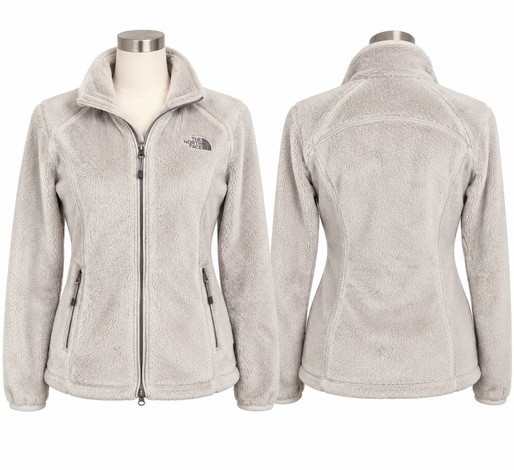 The North Face Womens M Light Gray Plush Fleece Jacket Full Zip Pockets
